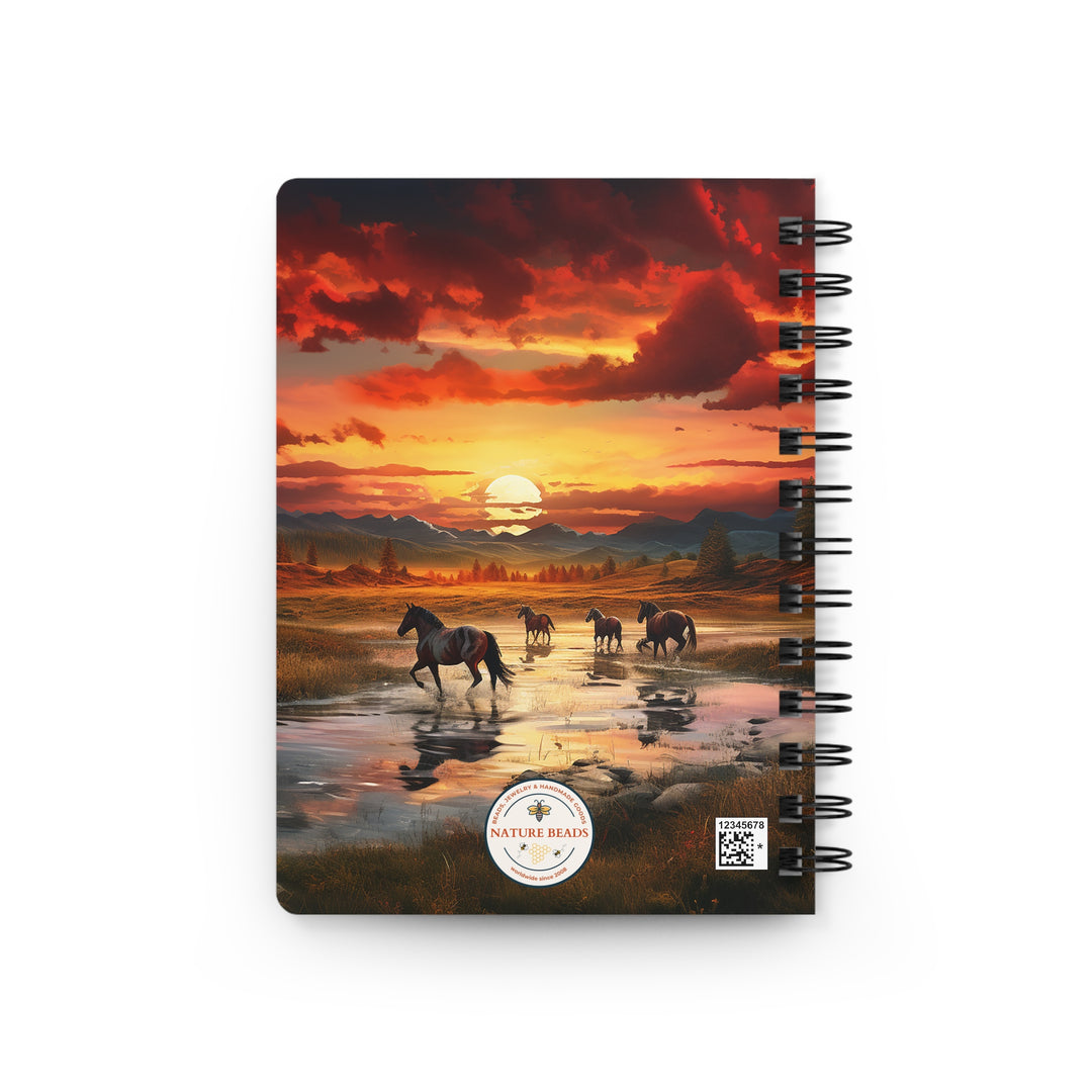 Horses in the Creek Journal:  Western Horses and Sunset Glossy Laminated Journal Cover with Spiral Loop Wire in 5x7 size Daily Journaling or Diary Journal Notebook
