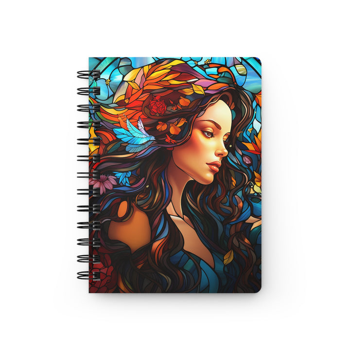 Stained Glass Fairy: Whimsical Glossy Laminated Journal Cover with Spiral Loop Wire in 5x7 size Daily Journaling or Diary Journal Notebook
