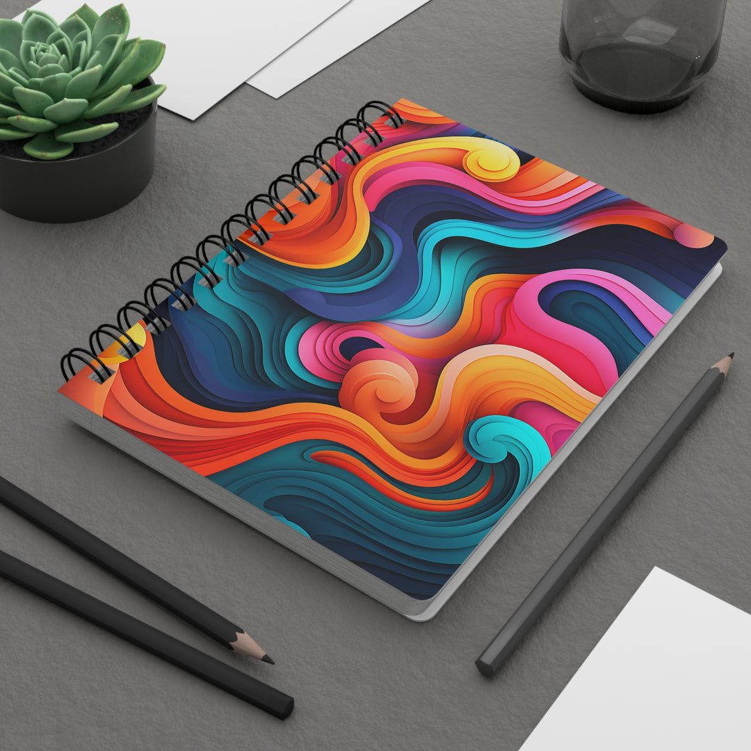 Colorblock Waves: Neon Wavy Glossy Laminated Journal Cover with Spiral Loop Wire in 5x7 size Daily Journaling or Diary Journal Notebook