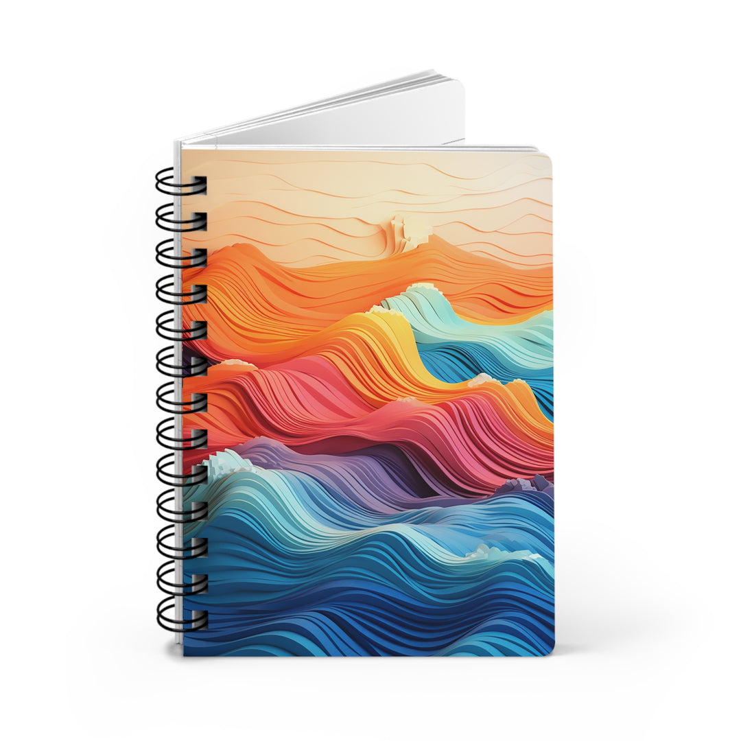 Aquarela Waves: Pastel Colorblock Wavy Glossy Laminated Journal Cover Spiral Loop Wire in 5x7 size Daily Journaling Diary Journal Notebook