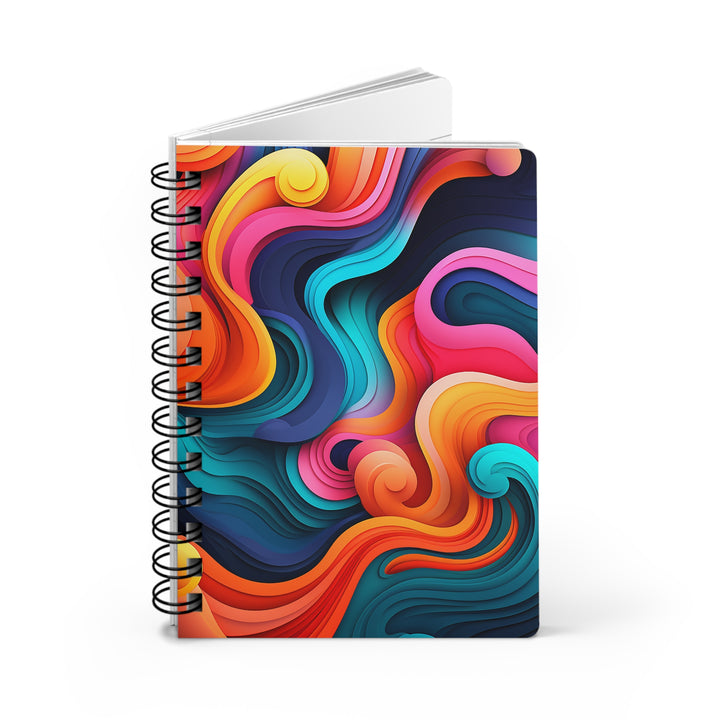 Colorblock Waves: Neon Wavy Glossy Laminated Journal Cover with Spiral Loop Wire in 5x7 size Daily Journaling or Diary Journal Notebook