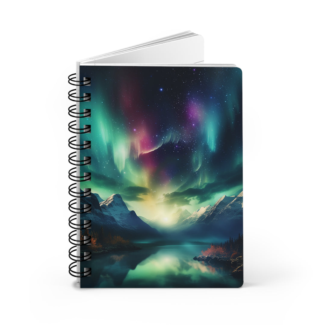 The Aurora Borealis: Magical Northern Lights Glossy Laminated Journal Cover with Spiral Loop Wire in 5x7 size Daily Journaling or Diary Journal Notebook