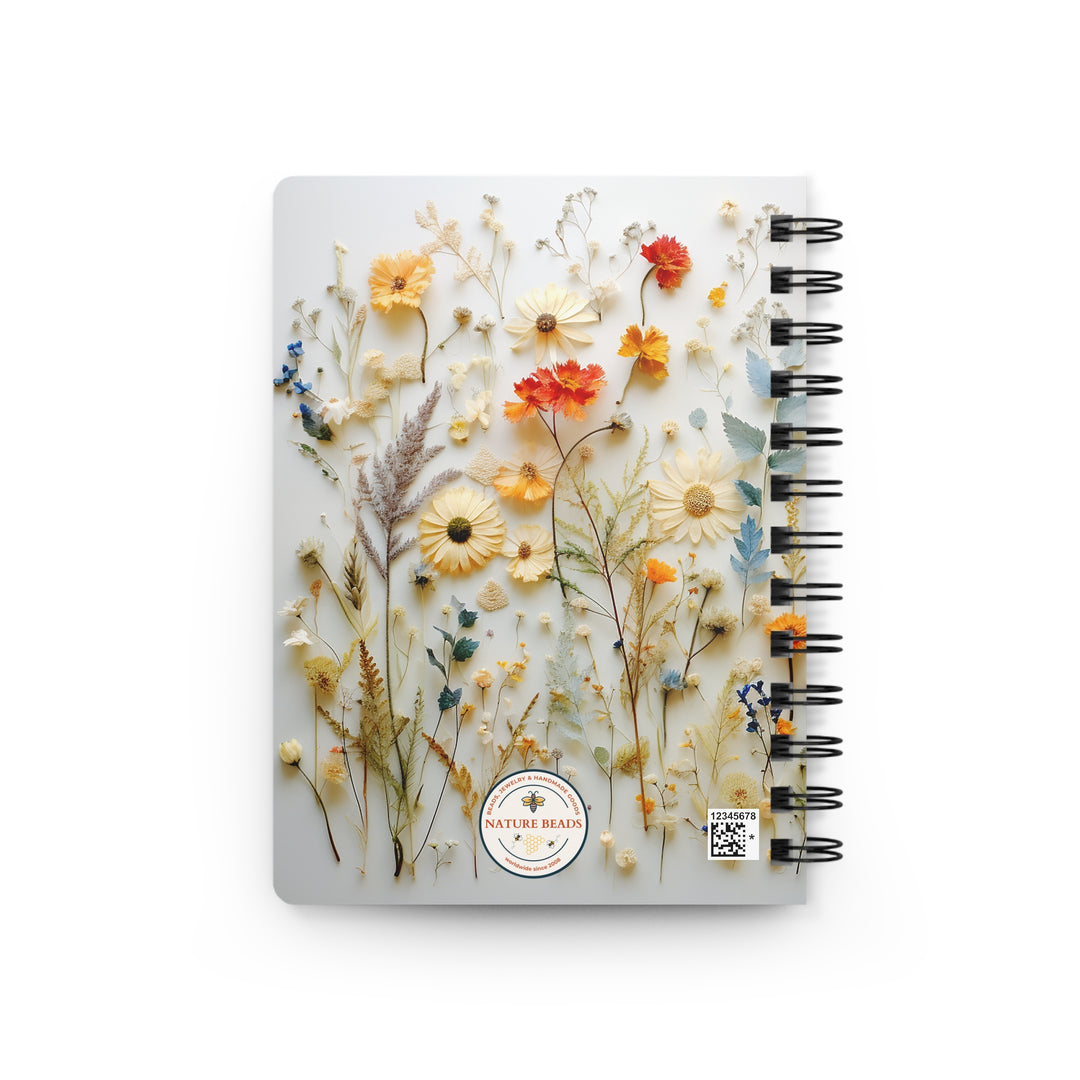 Pressed Wildflowers: Whimsical Glossy Laminated Journal Cover with Spiral Loop Wire in 5x7 size Daily Journaling or Diary Journal Notebook