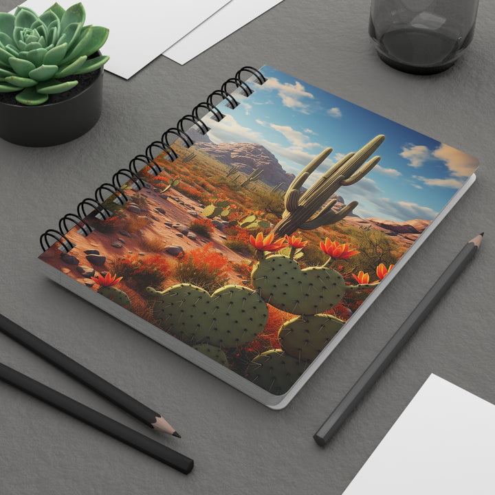 Blooming Desert: Whimsical Cactus Glossy Laminated Journal Cover Spiral Loop Wire in 5x7 size Daily Journaling Diary Journal Notebook