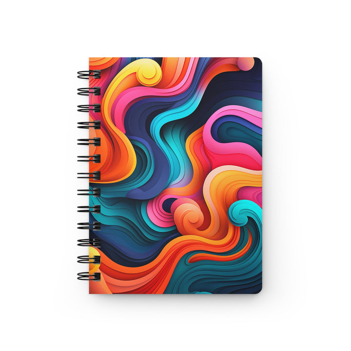 Colorblock Waves: Neon Wavy Glossy Laminated Journal Cover with Spiral Loop Wire in 5x7 size Daily Journaling or Diary Journal Notebook