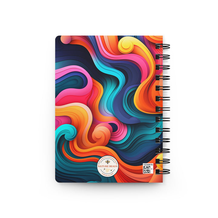 Colorblock Waves: Neon Wavy Glossy Laminated Journal Cover with Spiral Loop Wire in 5x7 size Daily Journaling or Diary Journal Notebook
