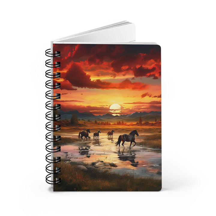 Horses in the Creek Journal:  Western Horses and Sunset Glossy Laminated Journal Cover with Spiral Loop Wire in 5x7 size Daily Journaling or Diary Journal Notebook