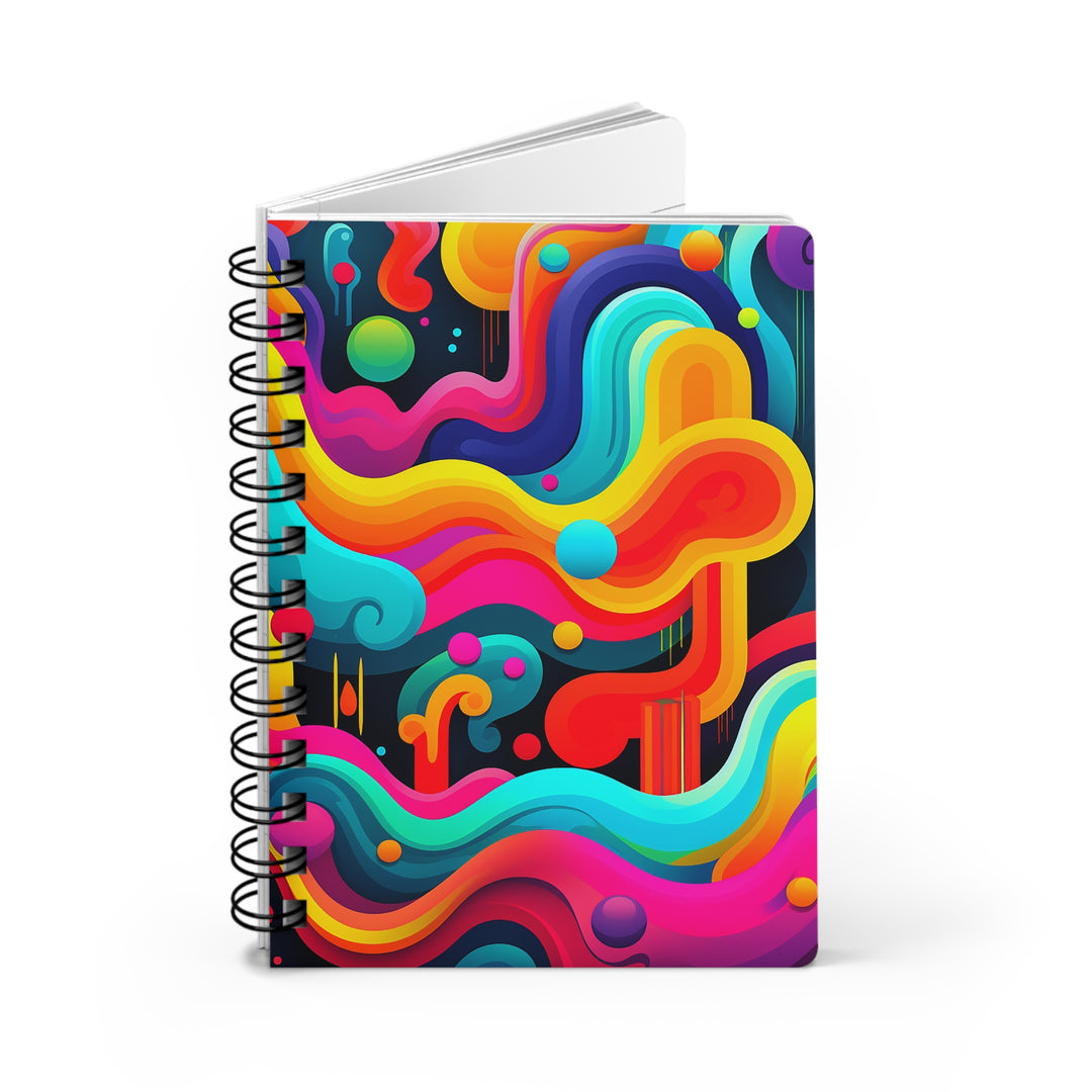 Neon Waves: Neon Colorblock Wavy Glossy Laminated Journal Cover with Spiral Loop Wire in 5x7 size Daily Journaling or Diary Journal Notebook