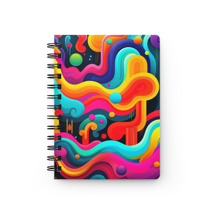 Neon Waves: Neon Colorblock Wavy Glossy Laminated Journal Cover with Spiral Loop Wire in 5x7 size Daily Journaling or Diary Journal Notebook