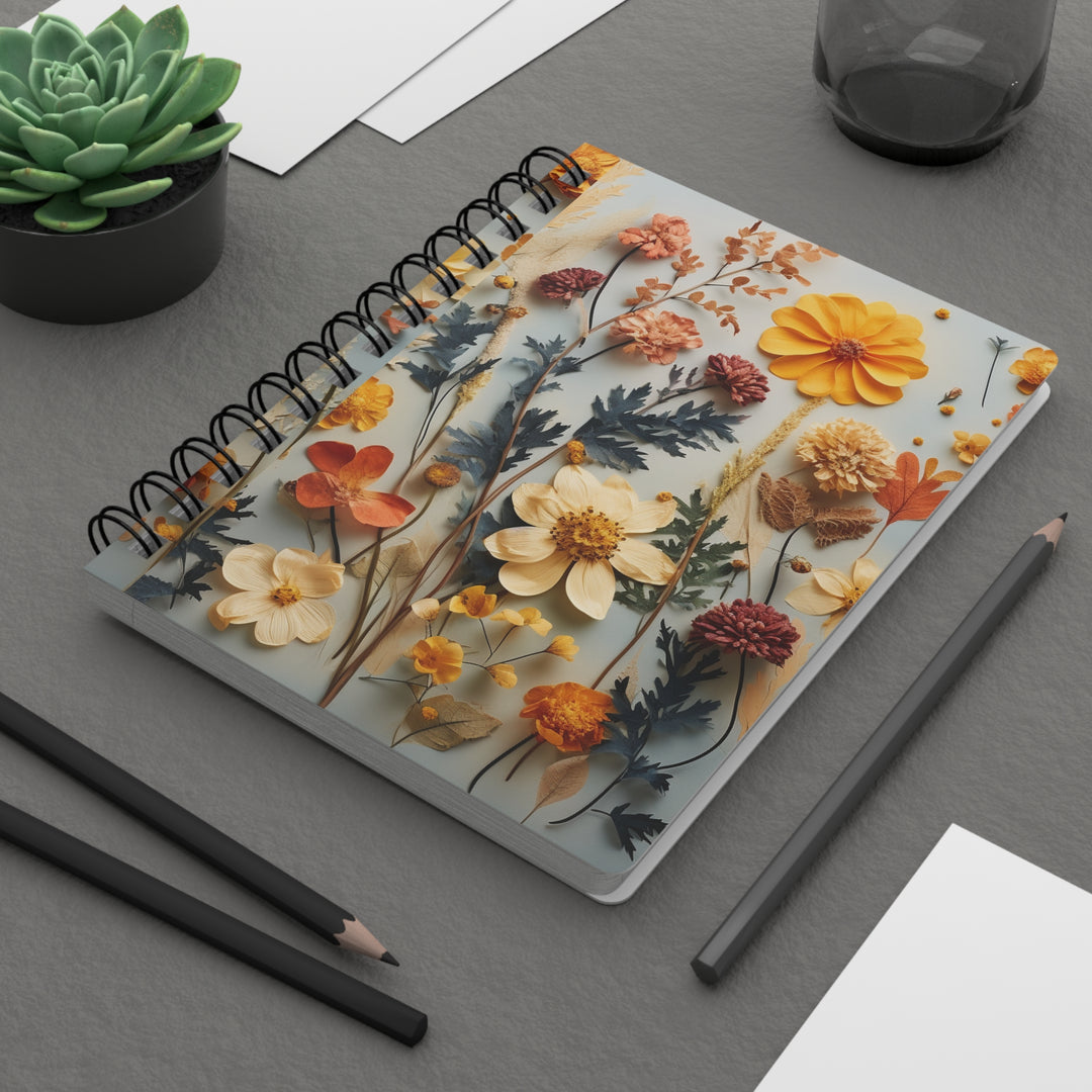 Pressed Flowers: Glossy Laminated Journal Cover with Spiral Loop Wire in 5x7 size Daily Journaling or Diary Beekeepers Journal Notebook