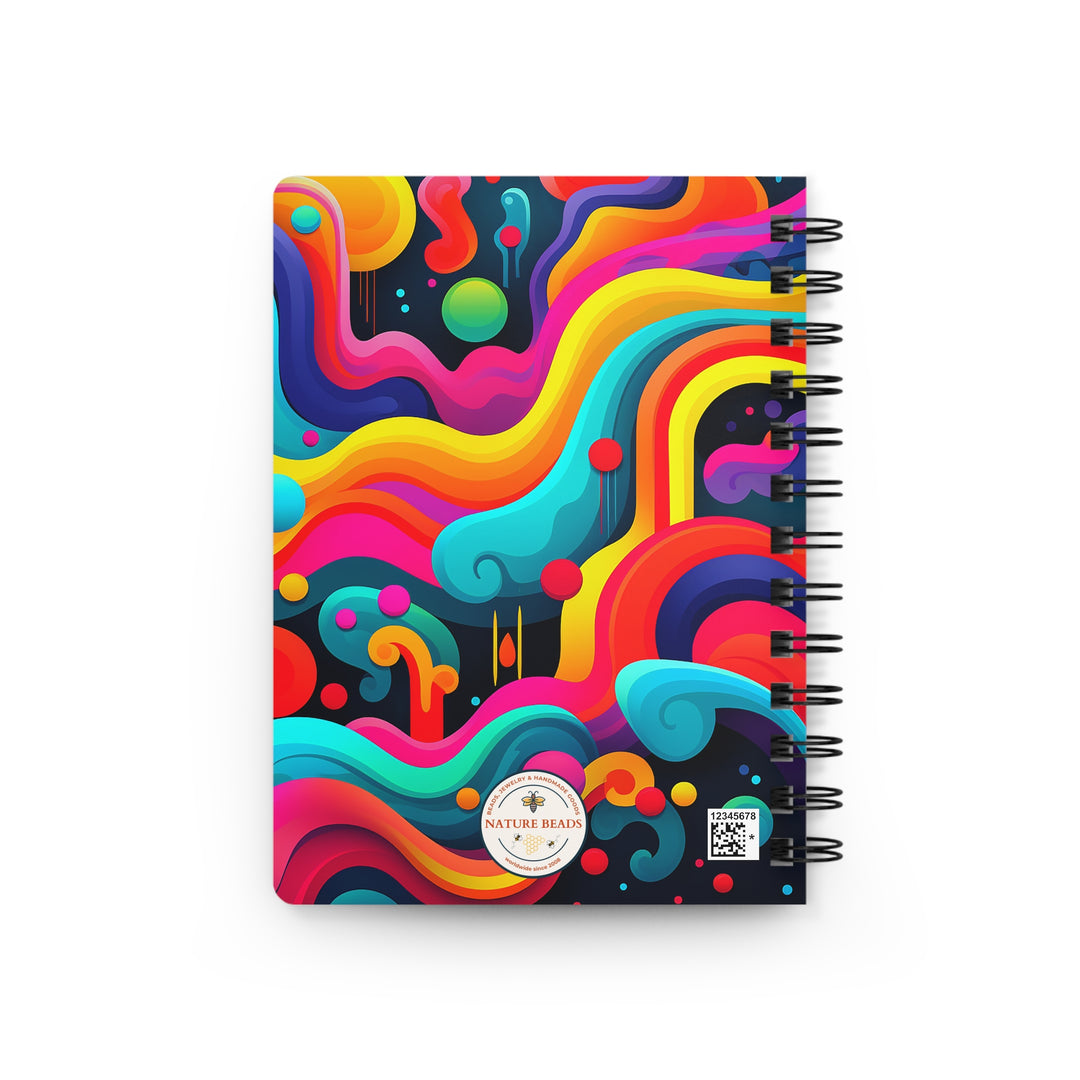 Neon Waves: Neon Colorblock Wavy Glossy Laminated Journal Cover with Spiral Loop Wire in 5x7 size Daily Journaling or Diary Journal Notebook