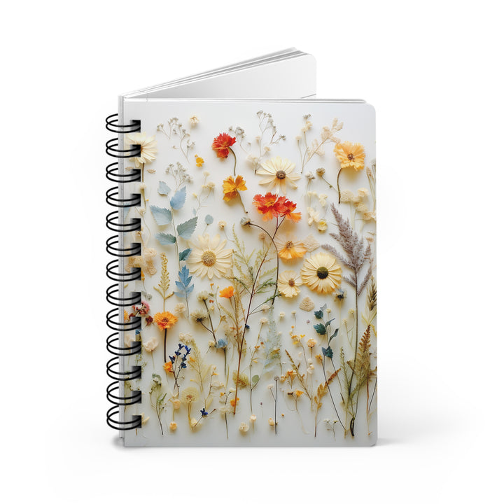 Pressed Wildflowers: Whimsical Glossy Laminated Journal Cover with Spiral Loop Wire in 5x7 size Daily Journaling or Diary Journal Notebook