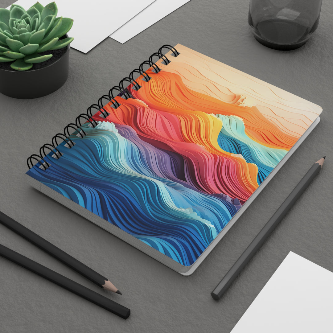 Aquarela Waves: Pastel Colorblock Wavy Glossy Laminated Journal Cover Spiral Loop Wire in 5x7 size Daily Journaling Diary Journal Notebook
