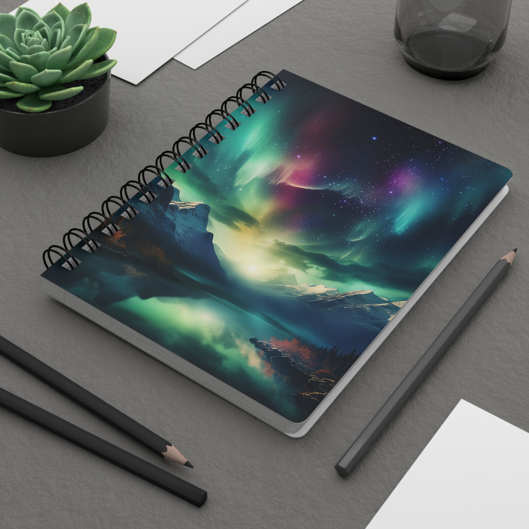 The Aurora Borealis: Magical Northern Lights Glossy Laminated Journal Cover with Spiral Loop Wire in 5x7 size Daily Journaling or Diary Journal Notebook