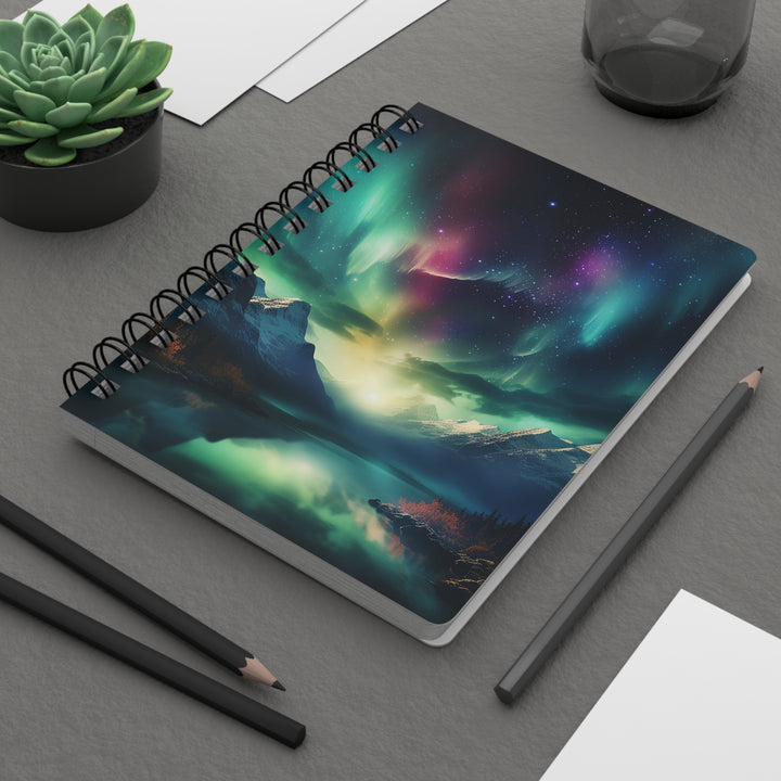 The Aurora Borealis: Magical Northern Lights Glossy Laminated Journal Cover with Spiral Loop Wire in 5x7 size Daily Journaling or Diary Journal Notebook