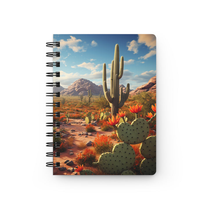 Blooming Desert: Whimsical Cactus Glossy Laminated Journal Cover Spiral Loop Wire in 5x7 size Daily Journaling Diary Journal Notebook
