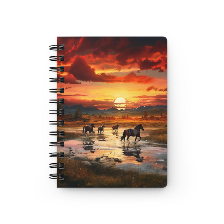Horses in the Creek Journal:  Western Horses and Sunset Glossy Laminated Journal Cover with Spiral Loop Wire in 5x7 size Daily Journaling or Diary Journal Notebook