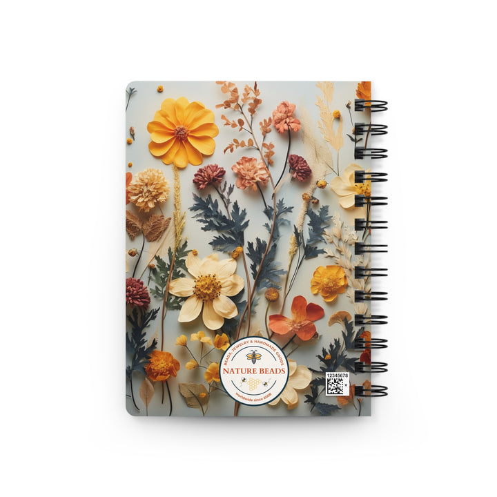 Pressed Flowers: Glossy Laminated Journal Cover with Spiral Loop Wire in 5x7 size Daily Journaling or Diary Beekeepers Journal Notebook