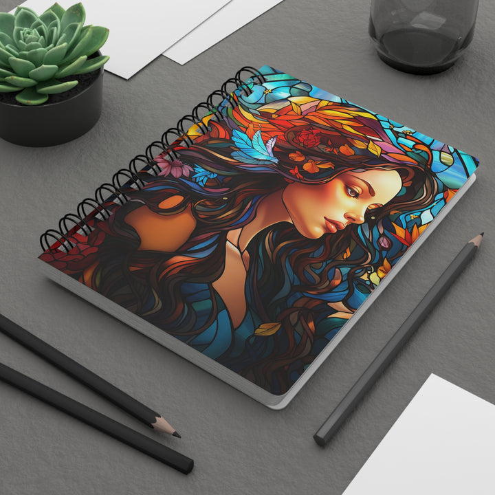Stained Glass Fairy: Whimsical Glossy Laminated Journal Cover with Spiral Loop Wire in 5x7 size Daily Journaling or Diary Journal Notebook
