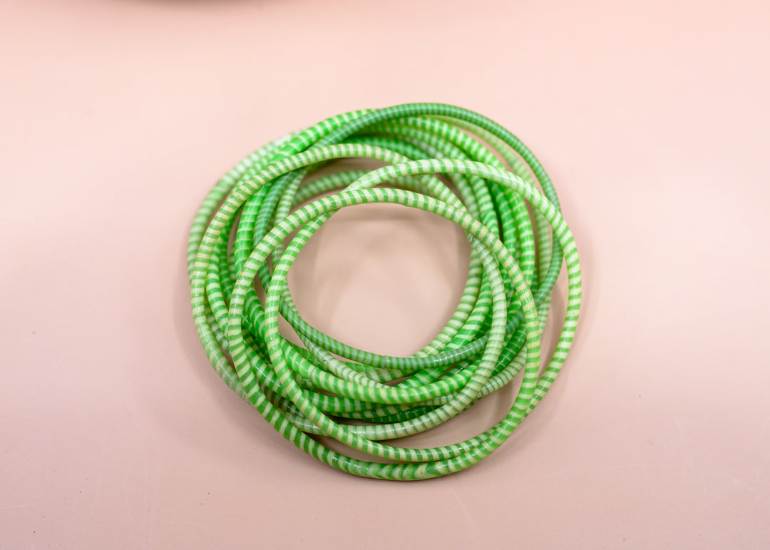 Apple Green Arm Party Stack – Set of 12 Recycled Flip Flop Bracelets | Fair Trade Jewelry from Mali, Ethically Sourced, Colorful African Bangles, Waterproof Stack