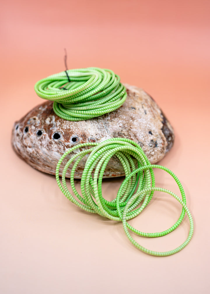 Apple Green Arm Party Stack – Set of 12 Recycled Flip Flop Bracelets | Fair Trade Jewelry from Mali, Ethically Sourced, Colorful African Bangles, Waterproof Stack