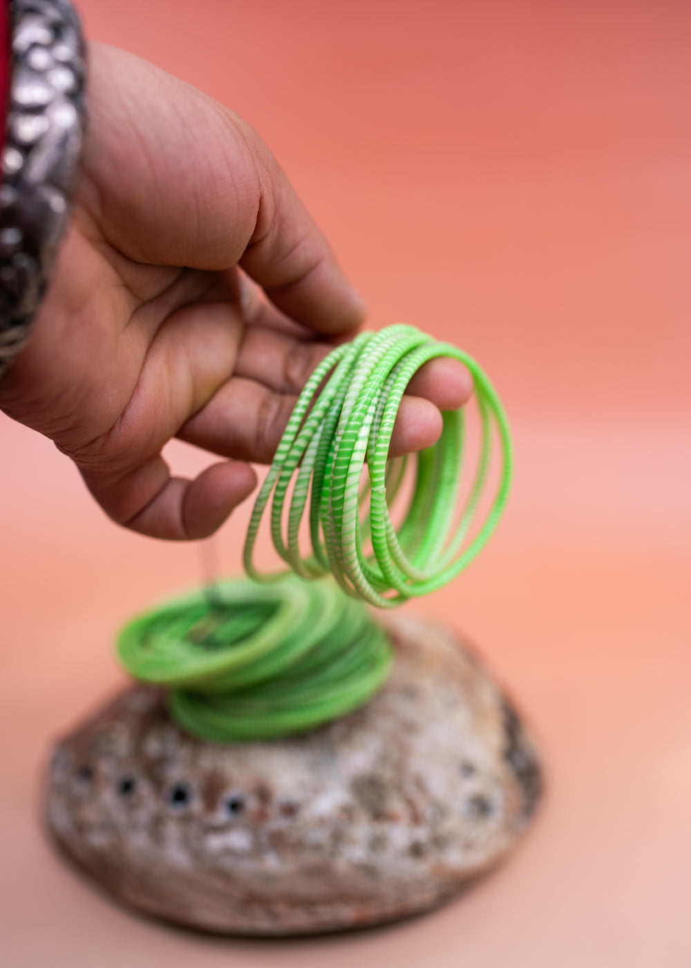 Apple Green Arm Party Stack – Set of 12 Recycled Flip Flop Bracelets | Fair Trade Jewelry from Mali, Ethically Sourced, Colorful African Bangles, Waterproof Stack
