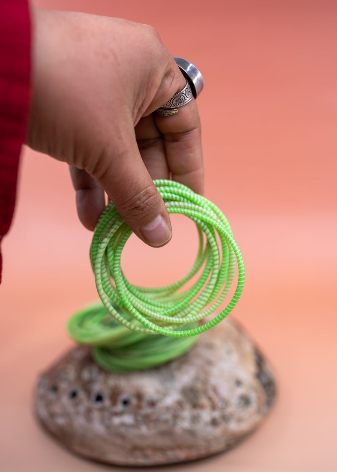 Apple Green Arm Party Stack – Set of 12 Recycled Flip Flop Bracelets | Fair Trade Jewelry from Mali, Ethically Sourced, Colorful African Bangles, Waterproof Stack