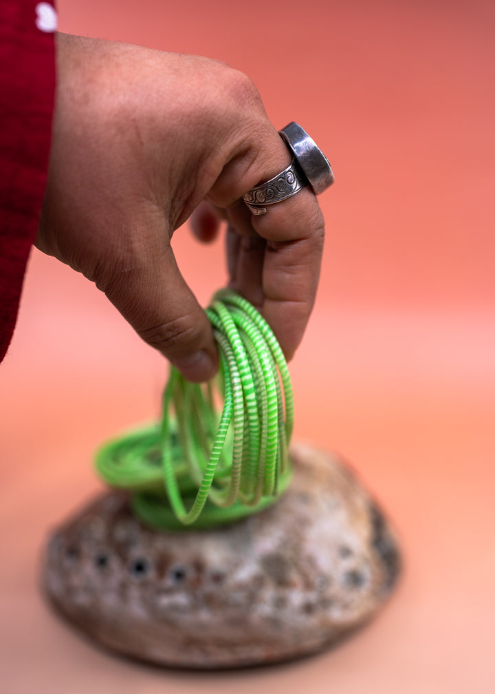 Apple Green Arm Party Stack – Set of 12 Recycled Flip Flop Bracelets | Fair Trade Jewelry from Mali, Ethically Sourced, Colorful African Bangles, Waterproof Stack