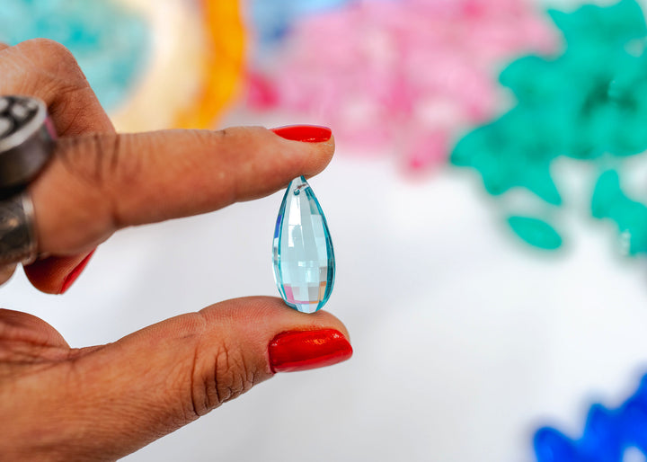 Aqua Blue Vintage German Resin Teardrop Bead, 29mm Drop Charm, 1 Bead