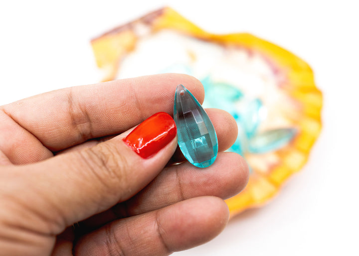 Aqua Blue Vintage German Resin Teardrop Bead, 29mm Drop Charm, 1 Bead