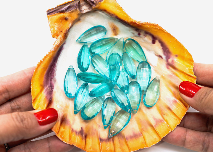 Aqua Blue Vintage German Resin Teardrop Bead, 29mm Drop Charm, 1 Bead