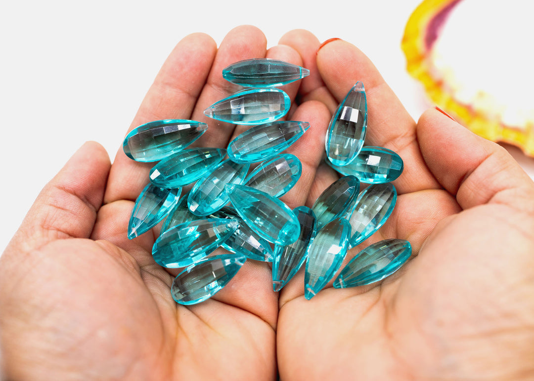 Aqua Blue Vintage German Resin Teardrop Bead, 29mm Drop Charm, 1 Bead