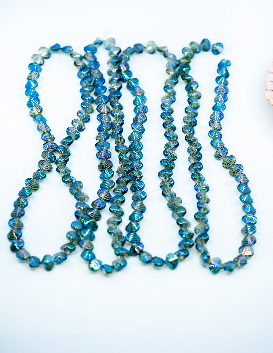 Aurora Borealis Blue and Purple, Electroplated Glass Clam Shell Beads, strand of 50 beads