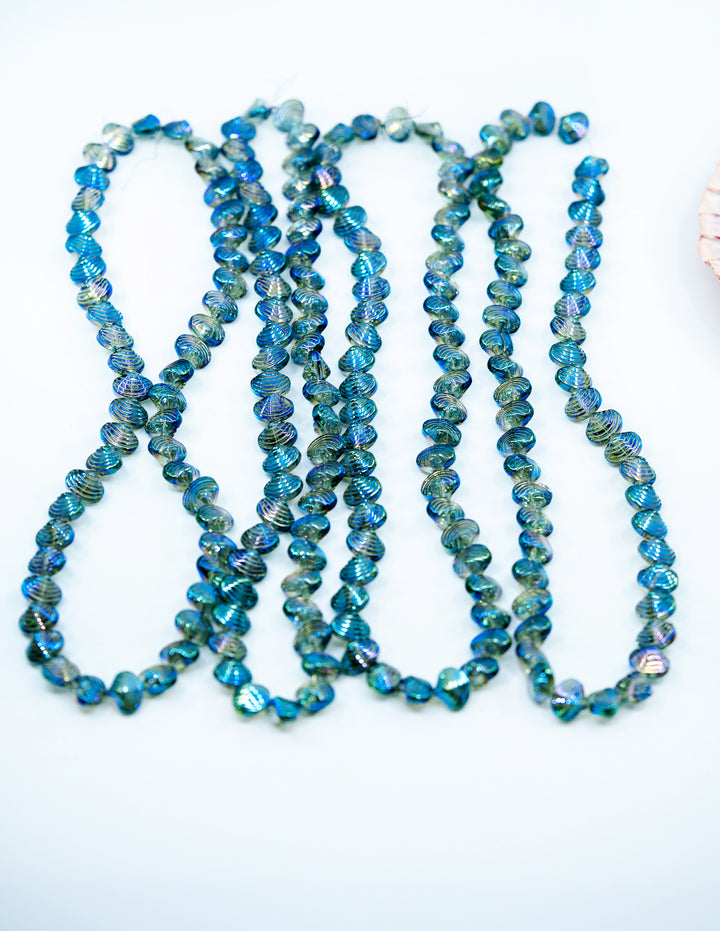 Aurora Borealis Blue and Purple, Electroplated Glass Clam Shell Beads, strand of 50 beads