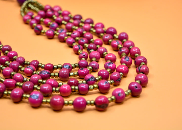 Bella in Purple Berry: Handmade Multi-strand Necklace from Acai Beads, Gold / Bronze Seedbeads and Bombona Seeds, with Waxed Thread / Boho Jewelry, Gifts