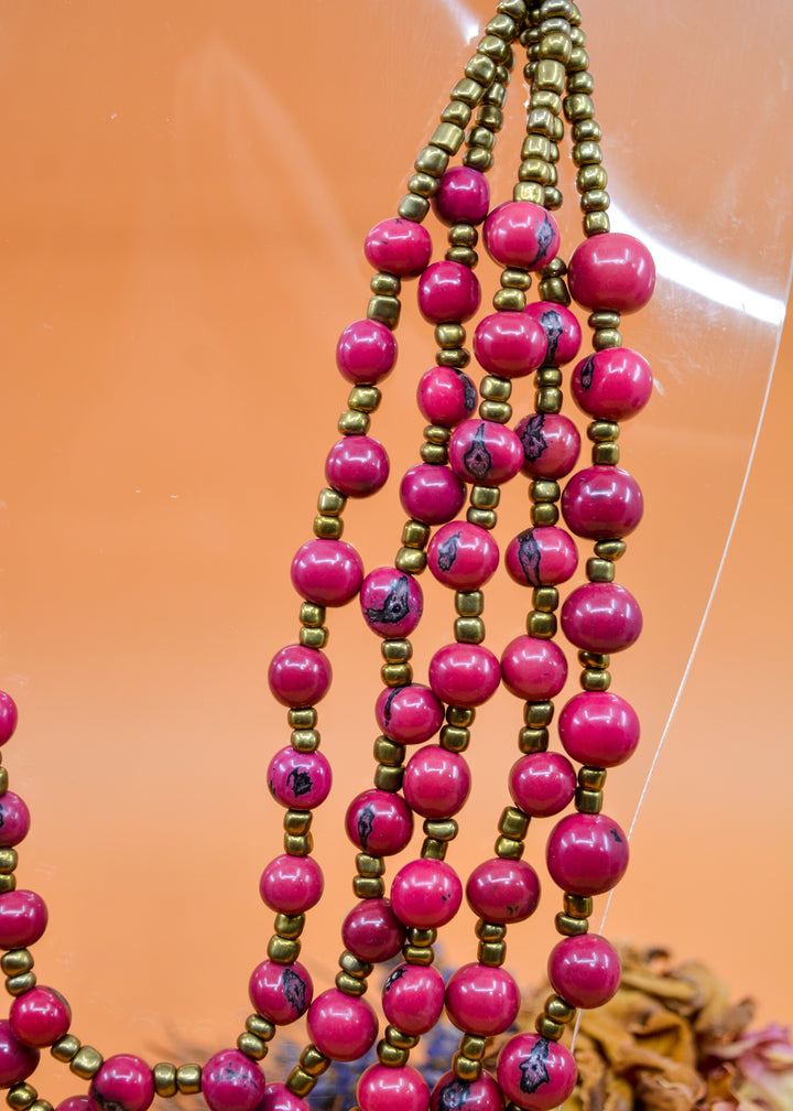 Bella in Purple Berry: Handmade Multi-strand Necklace from Acai Beads, Gold / Bronze Seedbeads and Bombona Seeds, with Waxed Thread / Boho Jewelry, Gifts