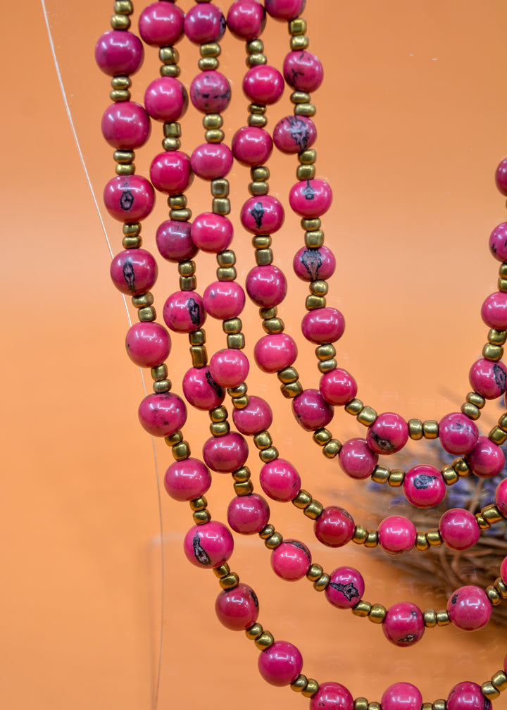 Bella in Purple Berry: Handmade Multi-strand Necklace from Acai Beads, Gold / Bronze Seedbeads and Bombona Seeds, with Waxed Thread / Boho Jewelry, Gifts