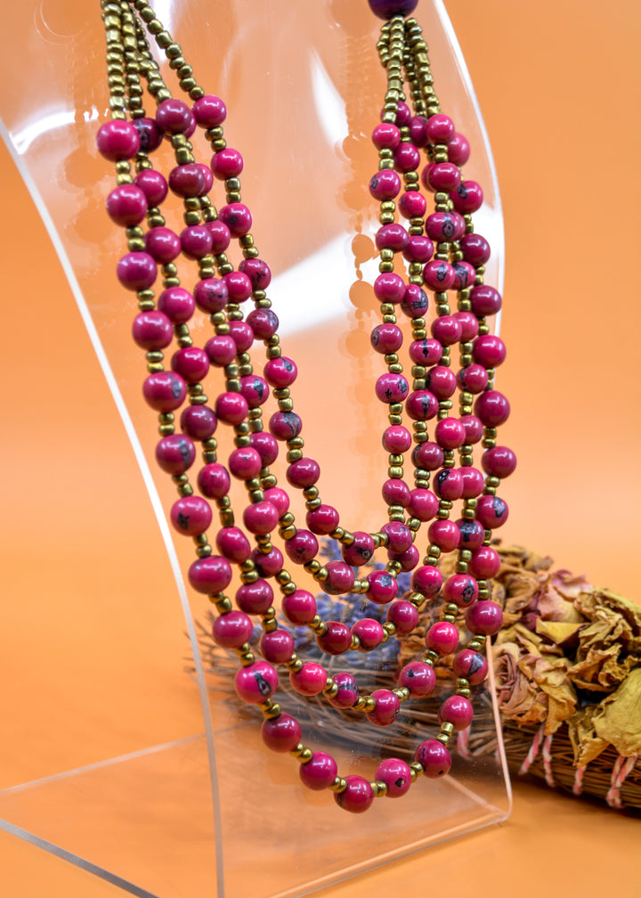 Bella in Purple Berry: Handmade Multi-strand Necklace from Acai Beads, Gold / Bronze Seedbeads and Bombona Seeds, with Waxed Thread / Boho Jewelry, Gifts