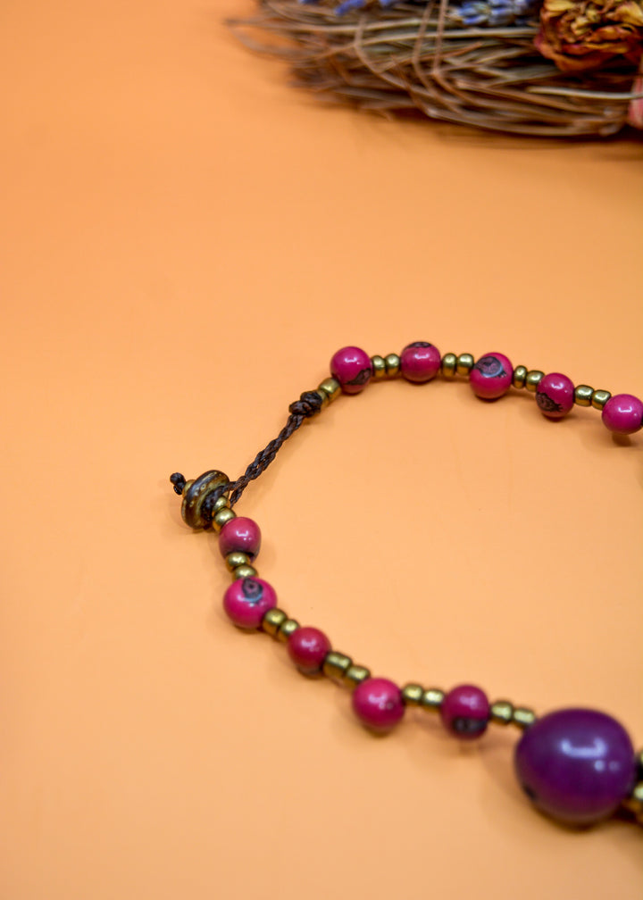 Bella in Purple Berry: Handmade Multi-strand Necklace from Acai Beads, Gold / Bronze Seedbeads and Bombona Seeds, with Waxed Thread / Boho Jewelry, Gifts