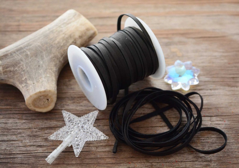 Black: 5mm Deer Suede Lace, Leather Strap for Jewelry and Crafts, 5 Feet or Full Spool