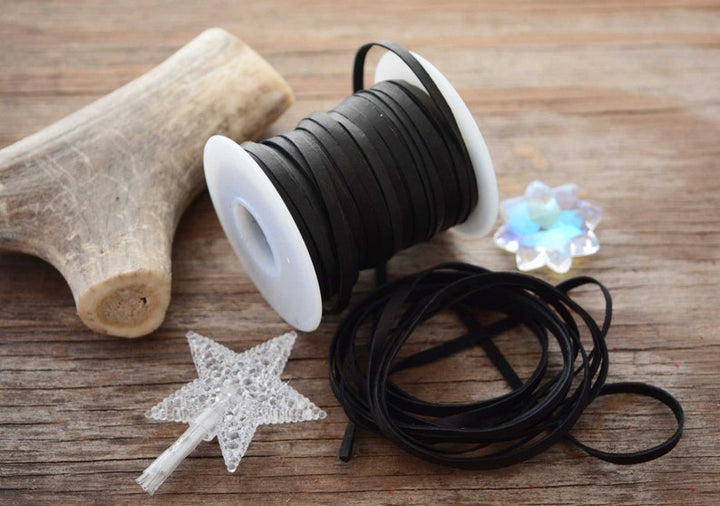 Black: 5mm Deer Suede Lace, Leather Strap for Jewelry and Crafts, 5 Feet or Full Spool
