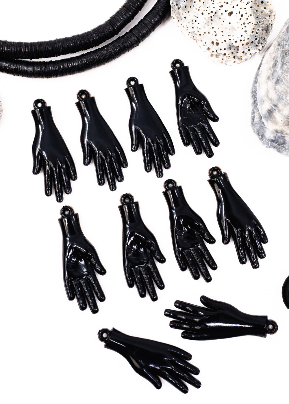 Black German resin hand charm 40mm sculpted pendant for jewelry making
