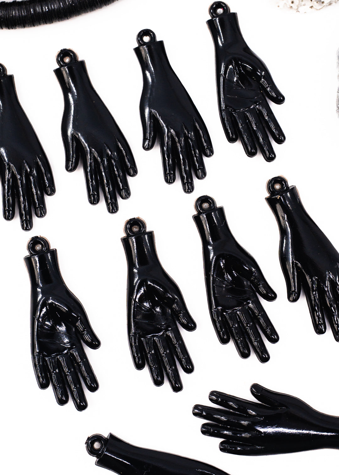 Black German resin hand charm 40mm sculpted pendant for jewelry making