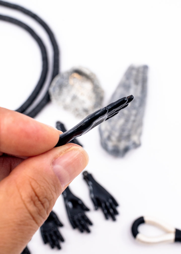 Black German resin hand charm 40mm sculpted pendant for jewelry making