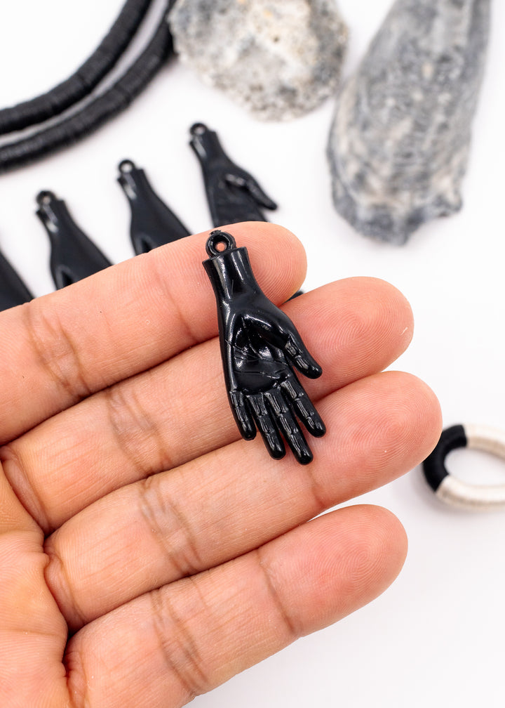 Black German resin hand charm 40mm sculpted pendant for jewelry making