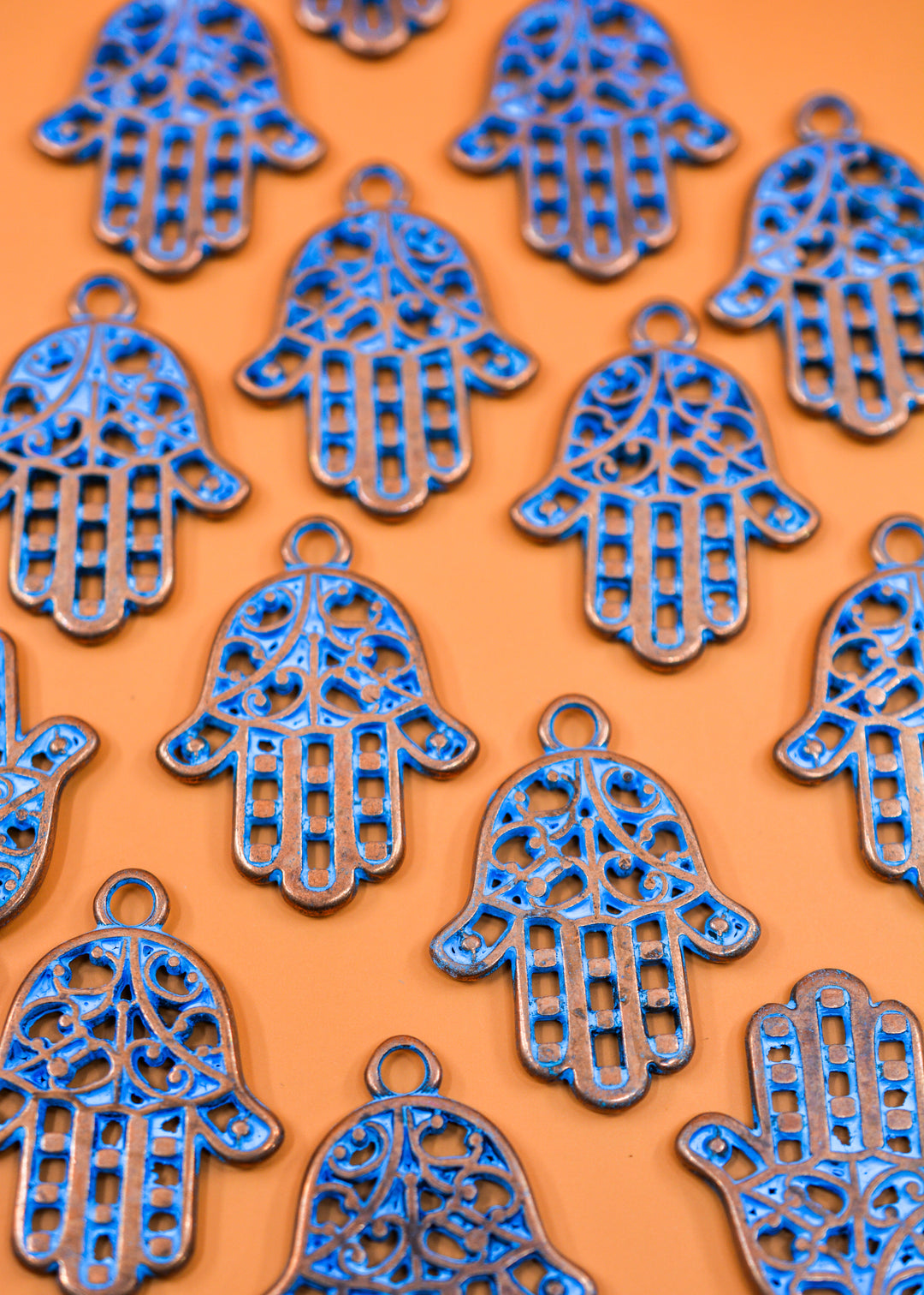 Hamsa: Blue Patina over Copper Hamsa Charm, 26x35mm, 2 pieces / Greek Metal, Hand of Fatima Charm, Inspirational Pendants, Jewelry Making Supplies