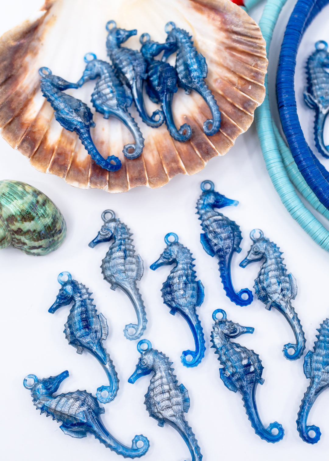 Blue Current German resin seahorse charm 50mm cobalt ocean blue pendant for jewelry making