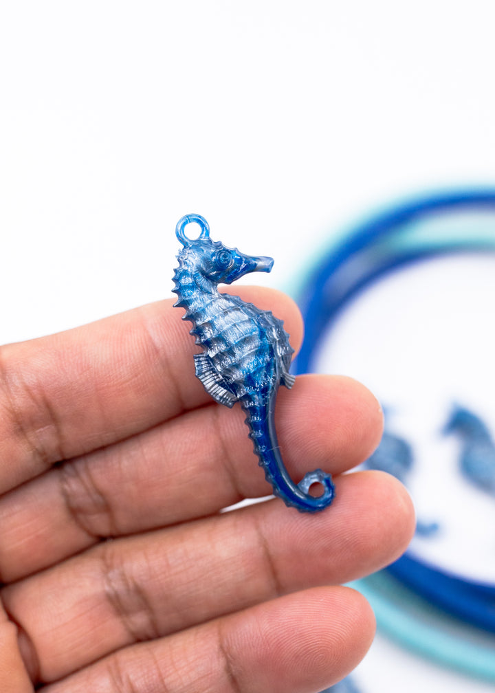 Blue Current German resin seahorse charm 50mm cobalt ocean blue pendant for jewelry making