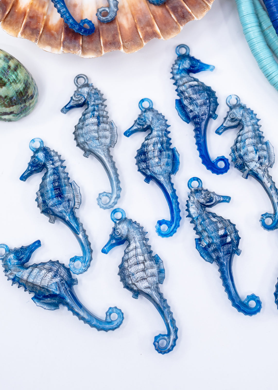 Blue Current German resin seahorse charm 50mm cobalt ocean blue pendant for jewelry making