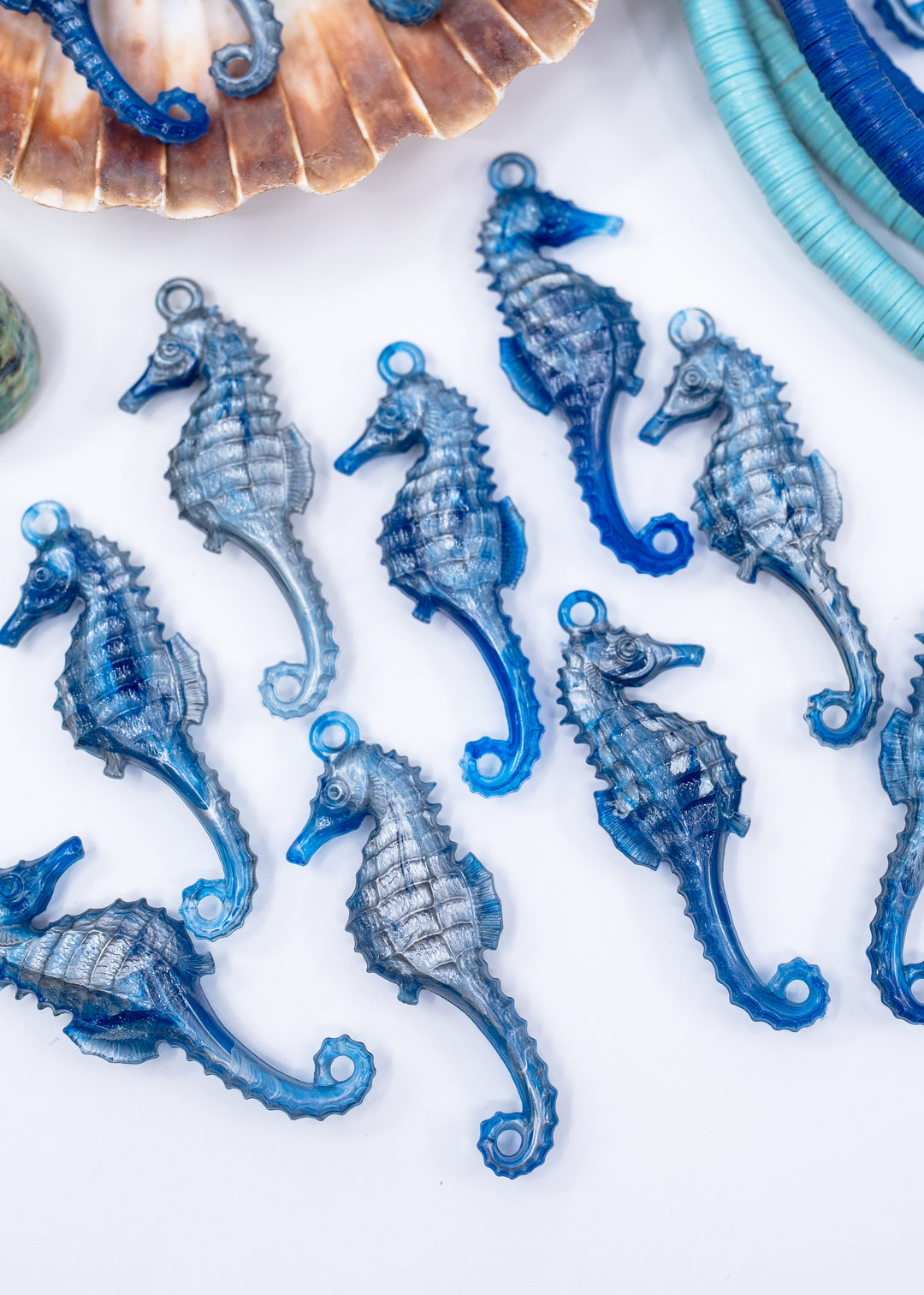 Blue Current German resin seahorse charm 50mm cobalt ocean blue pendant for jewelry making